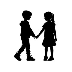 children holding hands - silhouette vector illustration transparent background