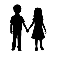 children holding hands - silhouette vector illustration transparent background