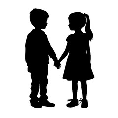 children holding hands - silhouette vector illustration transparent background