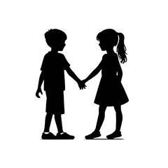 children holding hands - silhouette vector illustration transparent background