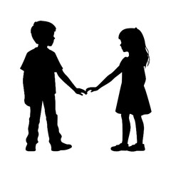 children holding hands - silhouette vector illustration transparent background