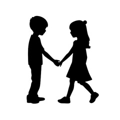 Boy and Girl Holding Hands silhouette vector illustration transparent background