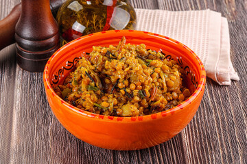 Vegan garnish - lentil with vegetables
