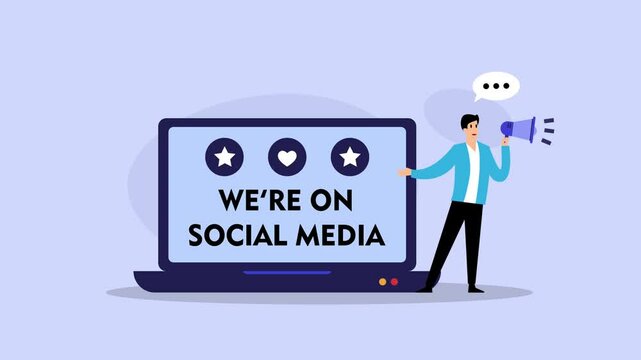Businessman with laptop and social media promotion
