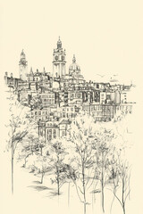 Obraz premium Bexley, color pen pencil hand-drawn effect drawing illustration for travel poster, card, wallpaper, backdrop or banner. Modern, clear, artistic and simple