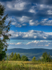 The landscape of Carpathian Mountains in the cloudy weather. Perfect weather condition in the summer season
