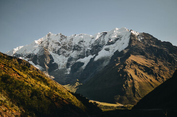 Panoramic View of the Andes in Peru with Hikers Trekking Towards a Glacier