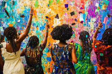 Fototapeta premium Collage art of a group of African American people celebrating a birthday