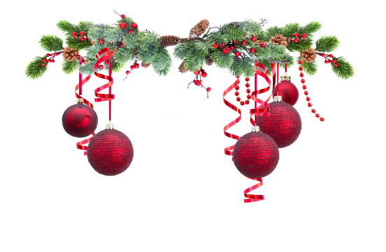 Christmas banner with evergreen tree and red berries 
