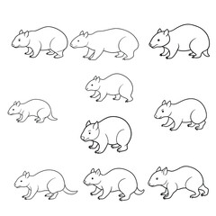 Wombat Nuzzling Line Art Vector