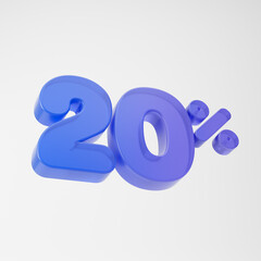Transparent purple twenty percent or 20 % isolated over white background. 3D rendering.