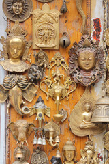 Bronze Buddhist and Hindu souvenirs in northern India.