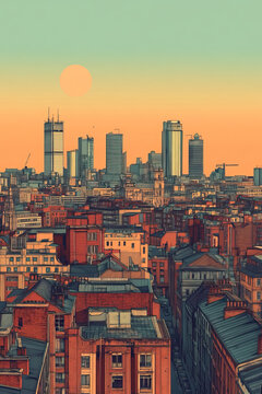 Birmingham, Alabama, color pen pencil hand-drawn effect drawing illustration for travel poster, card, wallpaper, backdrop or banner. Modern, clear, artistic and simple