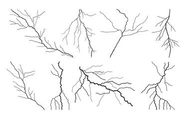 Lightning bolt silhouettes stencils templates isolated hand drawn cliparts