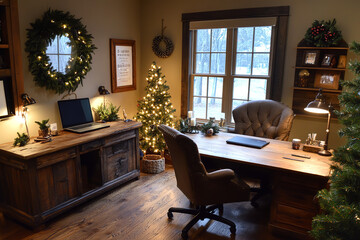 Fototapeta premium Rustic Charm Meets Open Office Space This Christmas 