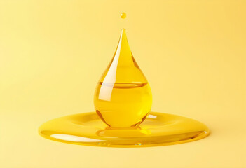 Fototapeta premium drop of golden oil rests on smooth surface, symbolizing wellness and beauty. vibrant yellow hue evokes feelings of warmth and vitality, perfect for health related themes