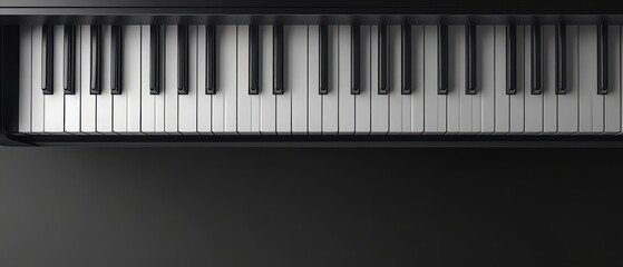 Close-up view of piano keys, showcasing a classic design and rich tones. Perfect for music projects and artistic inspiration, background with copy space