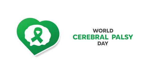 World Cerebral Palsy Day. Brain, ribbon and heart. Great for cards, banners, posters, social media and more. White background.
