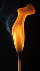 Obraz premium A vibrant flame rises and curls elegantly, surrounded by wisps of smoke in a striking contrast against darkness