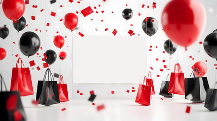 Exciting Black Friday Sale with Balloons and Shopping Bags designed