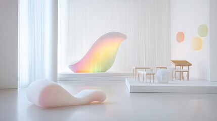 An innovative music room with interactive digital instruments and bioluminescent sound waves, creating harmonious melodies