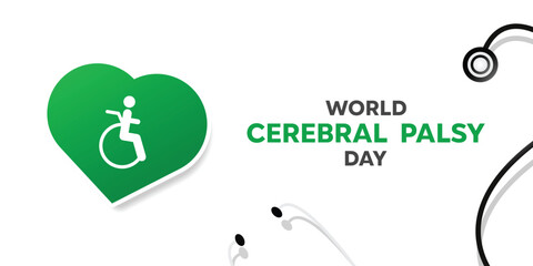 World Cerebral Palsy Day. Heart, people icon and stethoscope. Great for cards, banners, posters, social media and more. White background.