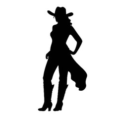 Portrait of young cowgirl  silhouette vector illustration transparent background