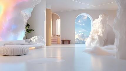 An avant-garde spa with shifting holographic relaxation therapies and bioluminescent spa treatments, promoting rejuvenation