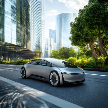 Futuristic skyline in this cutting-edge city EV, reflecting the sleek architecture of a modern metropolis. With its ultra-modern design and smooth finish, this electric car is built for the future.