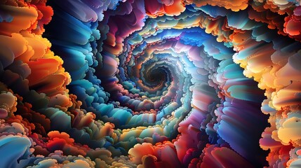 A swirling vortex of vibrant colors, resembling a tunnel or portal, leading into a dark abyss.