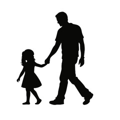 father holding hands with little girl - silhouette vector illustration transparent background