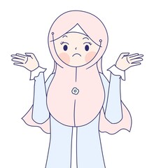 Muslim girl raising hands with confused face