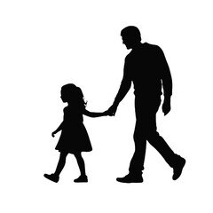 father holding hands with little girl - silhouette vector illustration transparent background