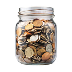 Close-up of coins inside glass container