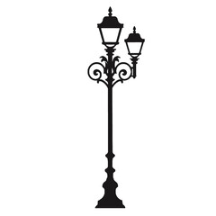 wrought iron street lamp silhouette vector illustration transparent background