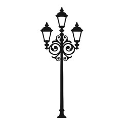 wrought iron street lamp silhouette vector illustration transparent background