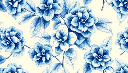 Fototapeta premium Detailed Blue Hydrangea Floral Artwork - Vintage Engraving with Soft Shading and Leaf Art