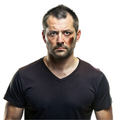 A man with a beard and mustache is standing against a white background