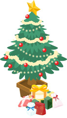 アイソメトリックで描いたクリスマスツリーとプレゼント（ベクター）のイラスト