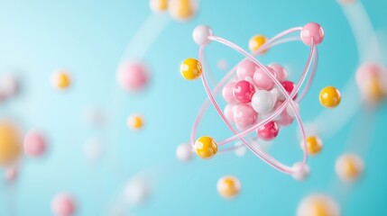 A close up view of an atom model, highlighting the location of electrons, protons, and neutrons within the atom.