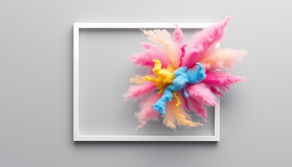 Geometric White Frame with Swirling Powder Clouds - Mesmerizing Abstract Art on Gray