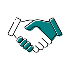 Naklejka premium Handshake icon illustration, teal and white, partnership and agreement concept