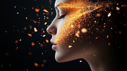 A surreal portrait composed of particles, each depicting a different emotion, creating a multi dimensional expression of the human spirit.