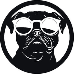 cute funny pug wearing sunglasses illustration, cool pug sketch