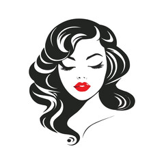 elegant style, with a beautiful woman's face, hair styled in retro waves, red lipstick