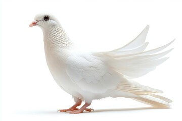 Obraz premium a graceful dove symbolizing peace and hope is isolated on a pure white background its delicate feathers and serene expression create a tranquil and uplifting visual