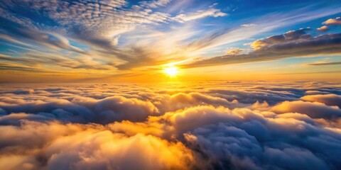 Fototapeta premium Beautiful sunrise over a cloudy sky captured from an aerial view, sunrise, clouds, aerial, view, scenic, beauty, nature