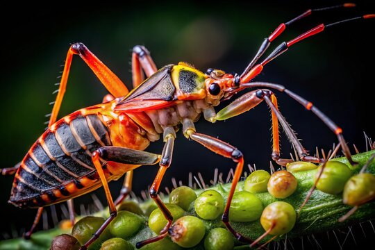 An assassin bug is seen closely biting its prey, illustrating the fierce predator-prey dynamics in nature. Experience