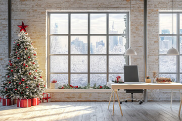 Festive Open Office Space With Elegant Christmas Decor  
