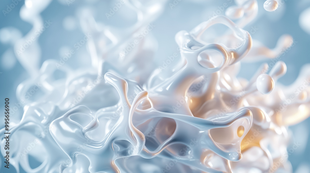 Poster the composition features a dynamic interplay of translucent fluid forms, softly illuminated to creat
